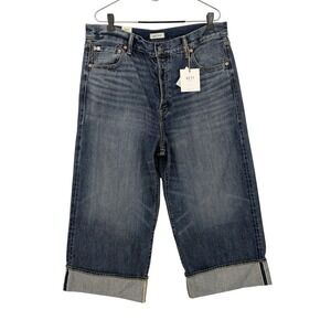 AMERICAN EAGLE Womens JEANS 32 Wide Crop AE77 Cuffed Button Fly Organic 36 X 24